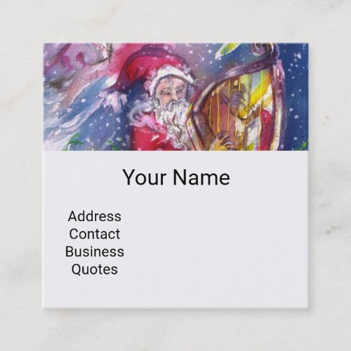 SANTA CLAUS PLAYING HARP IN MOONLIGHT Christmas Square Business Card