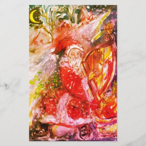 SANTA CLAUS PLAYING HARP IN MOONLIGHT Christmas Stationery