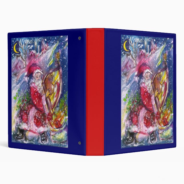 SANTA CLAUS PLAYING HARP IN THE MOONLIGHT 3 RING BINDER (Background)