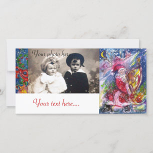 SANTA CLAUS PLAYING HARP IN THE MOONLIGHT HOLIDAY CARD