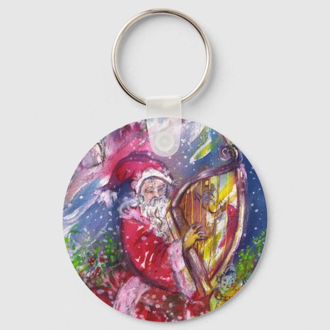 SANTA CLAUS PLAYING HARP IN THE MOONLIGHT KEYCHAIN (Front)