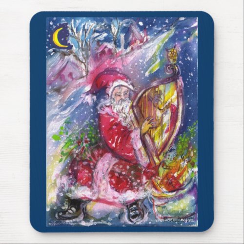 SANTA CLAUS PLAYING HARP IN THE MOONLIGHT MOUSE PAD
