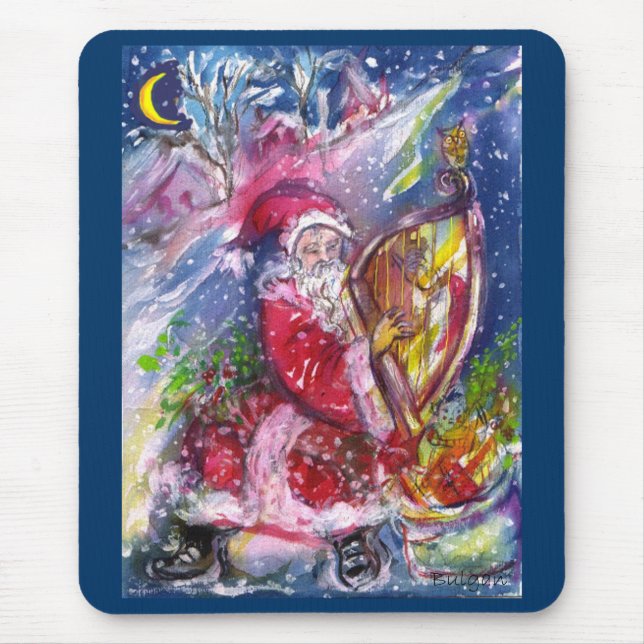 SANTA CLAUS PLAYING HARP IN THE MOONLIGHT MOUSE PAD (Front)