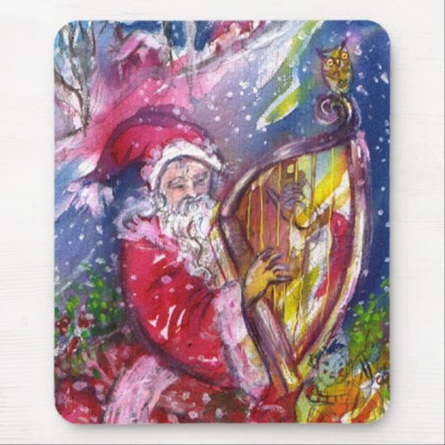 SANTA CLAUS PLAYING HARP IN THE MOONLIGHT MOUSE PAD