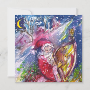 SANTA CLAUS PLAYING HARP MUSICAL CHRISTMAS PARTY INVITATION