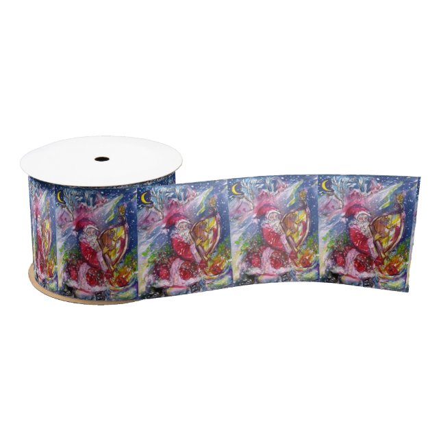 SANTA CLAUS PLAYING HARP Musical Christmas Satin Ribbon (Spool)
