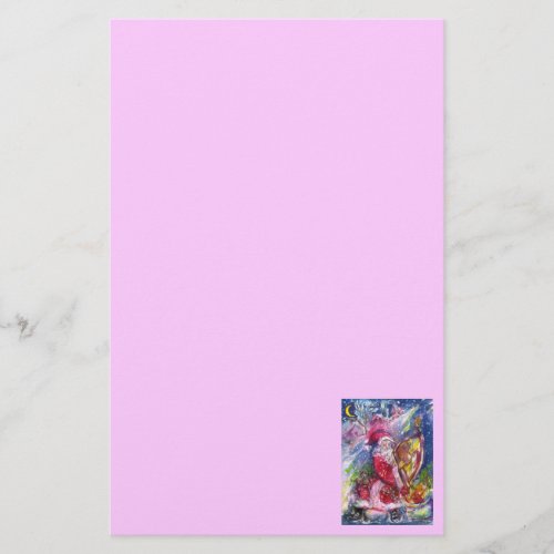 SANTA CLAUS PLAYING HARP Pink Christmas Stationery