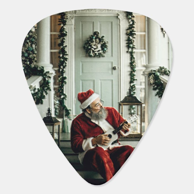 Santa Claus Playing Music Guitar Pick (Back)