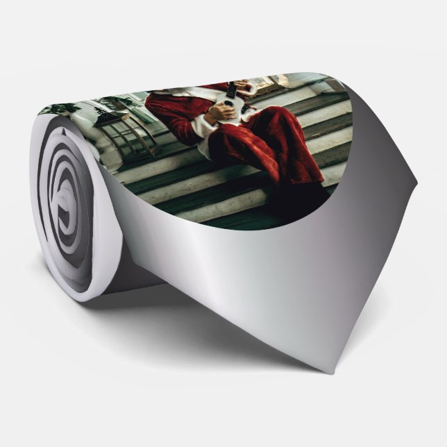 Santa Claus Playing Music Neck Tie (Rolled)