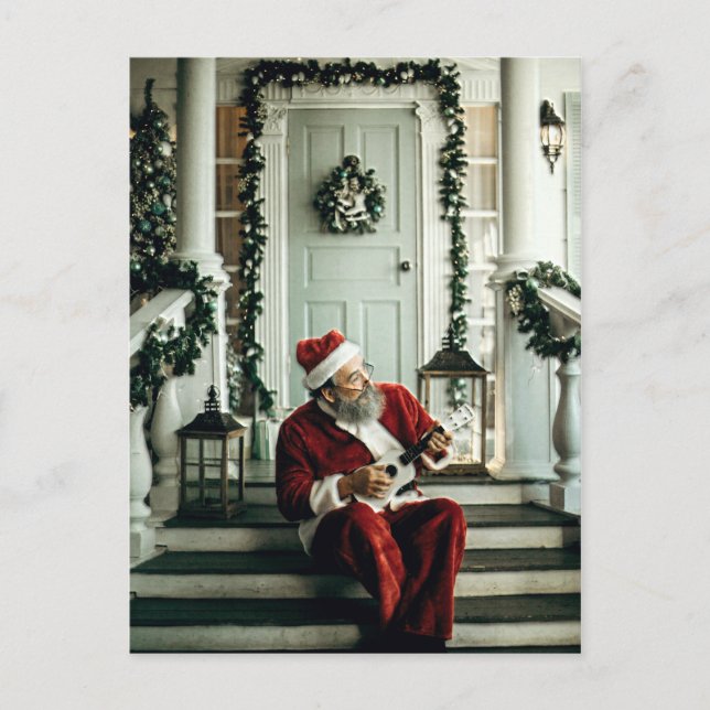 Santa Claus Playing Music Postcard (Front)