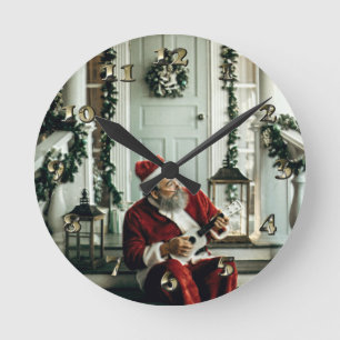 Santa Claus Playing Music Round Clock