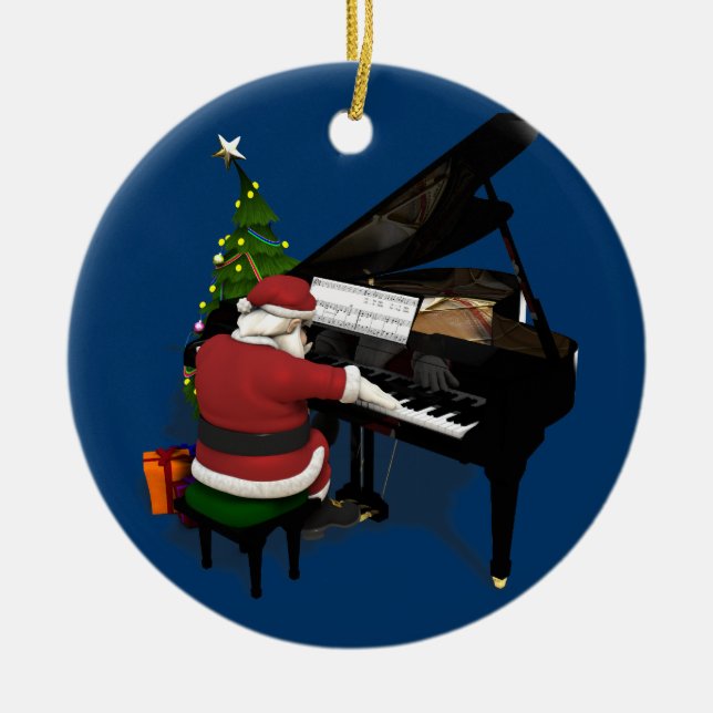 Santa Claus Playing Piano Ceramic Ornament (Front)