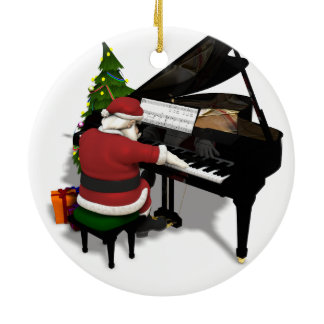 Santa Claus Playing Piano Ceramic Ornament