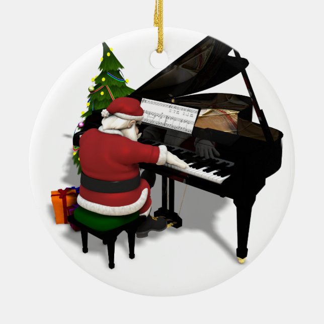 Santa Claus Playing Piano Ceramic Ornament (Back)