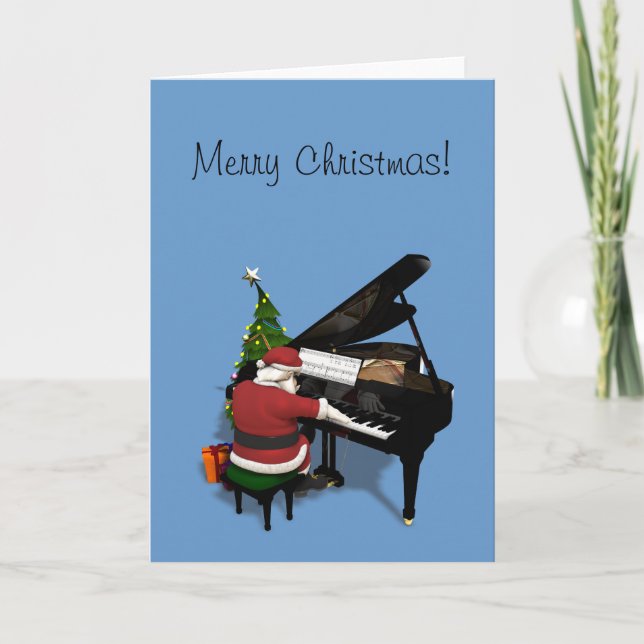 Santa Claus Playing Piano Holiday Card (Front)