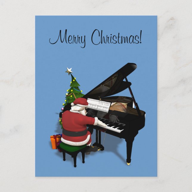 Santa Claus Playing Piano Holiday Postcard (Front)