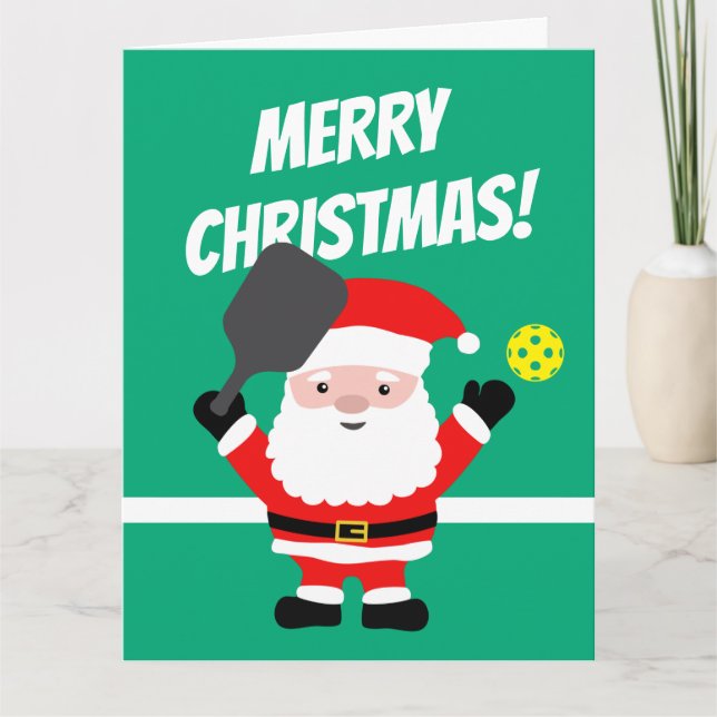 Santa Claus playing pickleball big Christmas Card (Front)