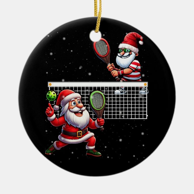Santa Claus Playing Pickleball Lover Merry Christm Ceramic Ornament (Front)