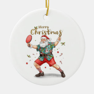 Santa Claus playing ping pong in a Hawaiian shirt Ceramic Ornament
