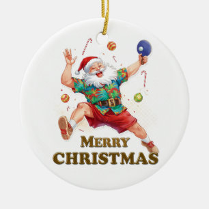 Santa Claus playing ping pong in a Hawaiian shirt Ceramic Ornament