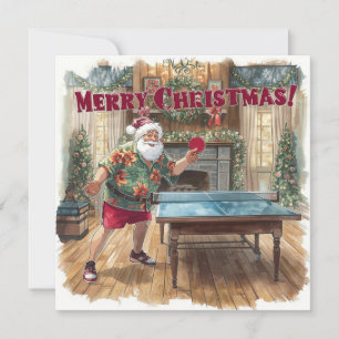 Santa Claus playing ping pong in a Hawaiian shirt Holiday Card