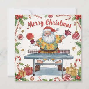 Santa Claus playing ping pong in a Hawaiian shirt Holiday Card