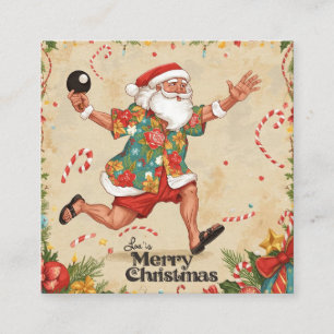 Santa Claus playing ping pong in a Hawaiian shirt Square Business Card