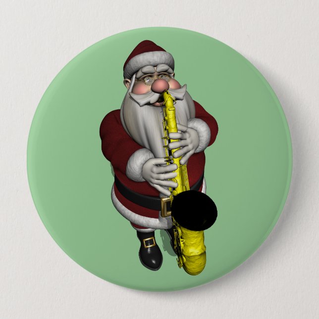 Santa Claus Playing Saxophone Button (Front)