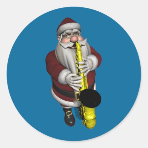 Santa Claus Playing Saxophone Classic Round Sticker