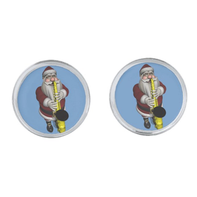 Santa Claus Playing Saxophone Cufflinks (Front)