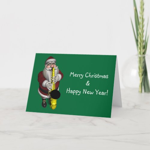 Santa Claus Playing Saxophone Holiday Card