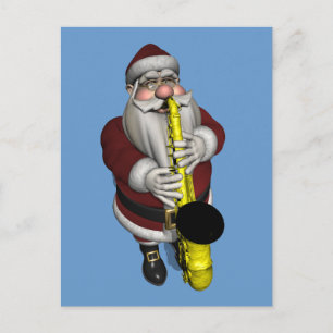 Santa Claus Playing Saxophone Holiday Postcard