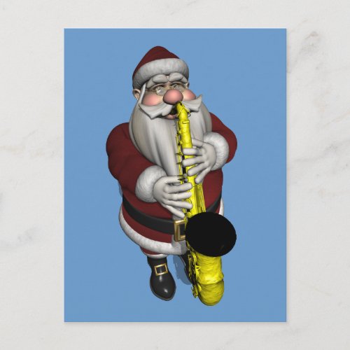 Santa Claus Playing Saxophone Holiday Postcard