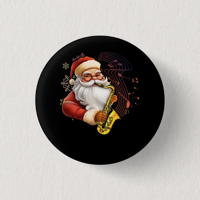 Santa Claus Playing Saxophone Musical Musician Chr Button (Front)