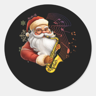 Santa Claus Playing Saxophone Musical Musician Chr Classic Round Sticker