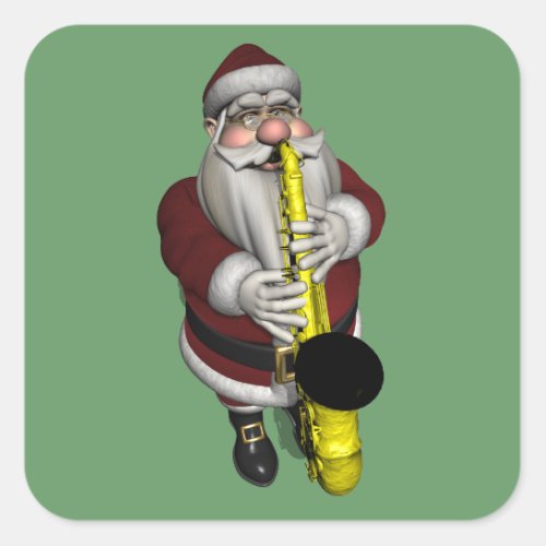 Santa Claus Playing Saxophone Square Sticker