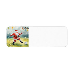 Santa Claus playing Soccer Christmas field  Label