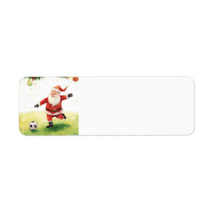 Santa Claus playing Soccer Christmas field Label