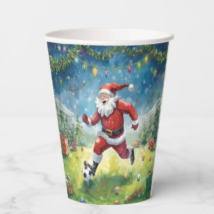 Santa Claus playing Soccer Christmas field Paper Cups