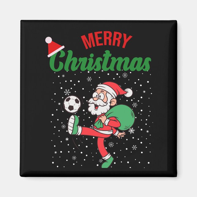 Santa Claus Playing Soccer Funny Christmas Magnet (Front)