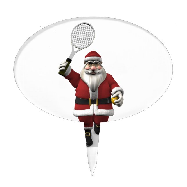 Santa Claus Playing Tennis Cake Topper (Front)