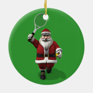 Santa Claus Playing Tennis Ceramic Ornament