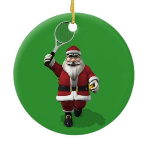 Santa Claus Playing Tennis Ceramic Ornament