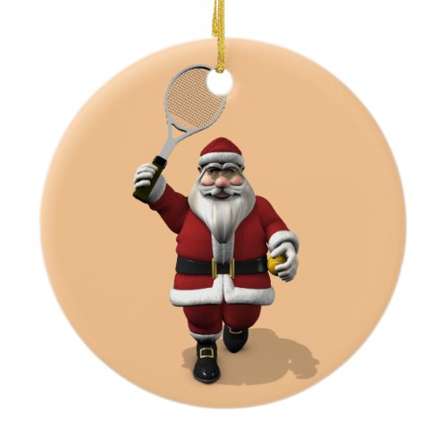 Santa Claus Playing Tennis Ceramic Ornament