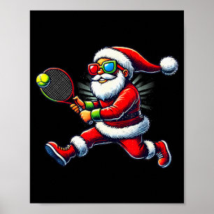 Santa Claus Playing Tennis Game Tennis Racket Chri Poster