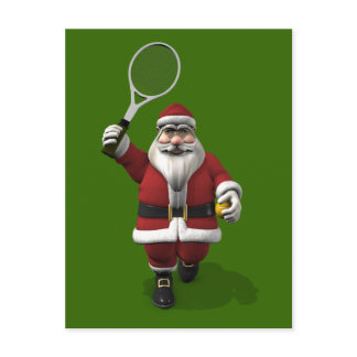 Santa Claus Playing Tennis Holiday Postcard