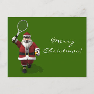 Santa Claus Playing Tennis Holiday Postcard