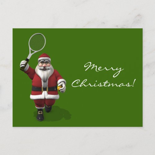 Santa Claus Playing Tennis Holiday Postcard