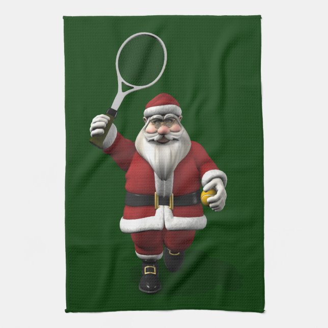 Santa Claus Playing Tennis Towel (Vertical)