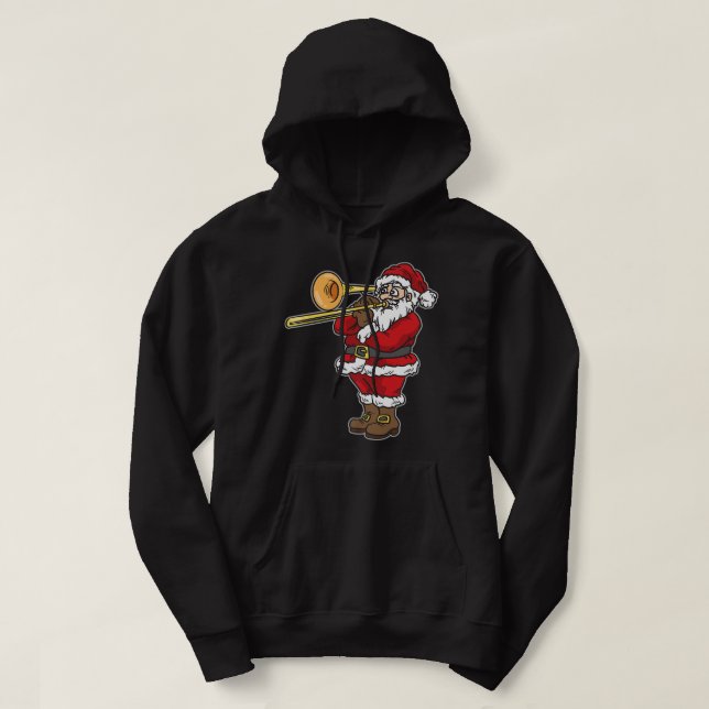 Santa Claus playing Trombone for Christmas Premium Hoodie (Design Front)